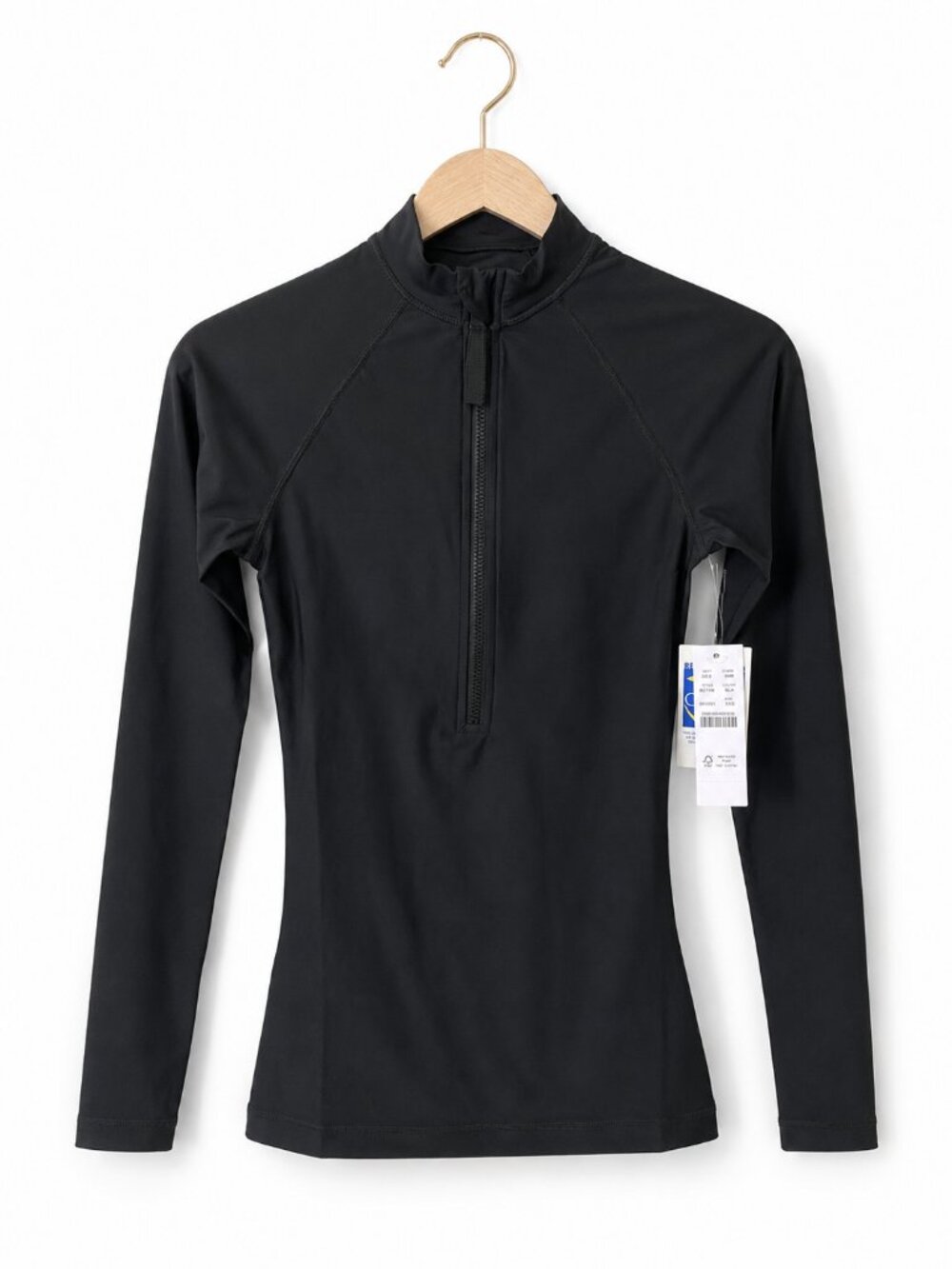 J. Crew Rash Guard Active Long Sleeve Zip Front Swim Shirt in Black | XXS